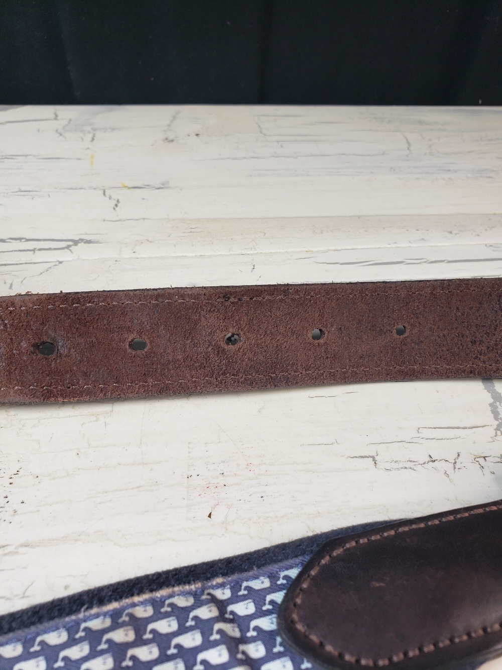 Vineyard Vines Navy Whale-Print Webbing Belt with Brown Leather - Picture 13 of 16